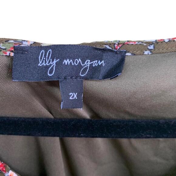 Lily Morgan Womens V Neck Olive Green Floral Sleeveless Blouse Top Size 2X - Picture 3 of 6